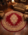 Tabriz Tapestry Collection Area Rug - Azerbaijan (Burgundy) Round Burgundy  lifestyle 37