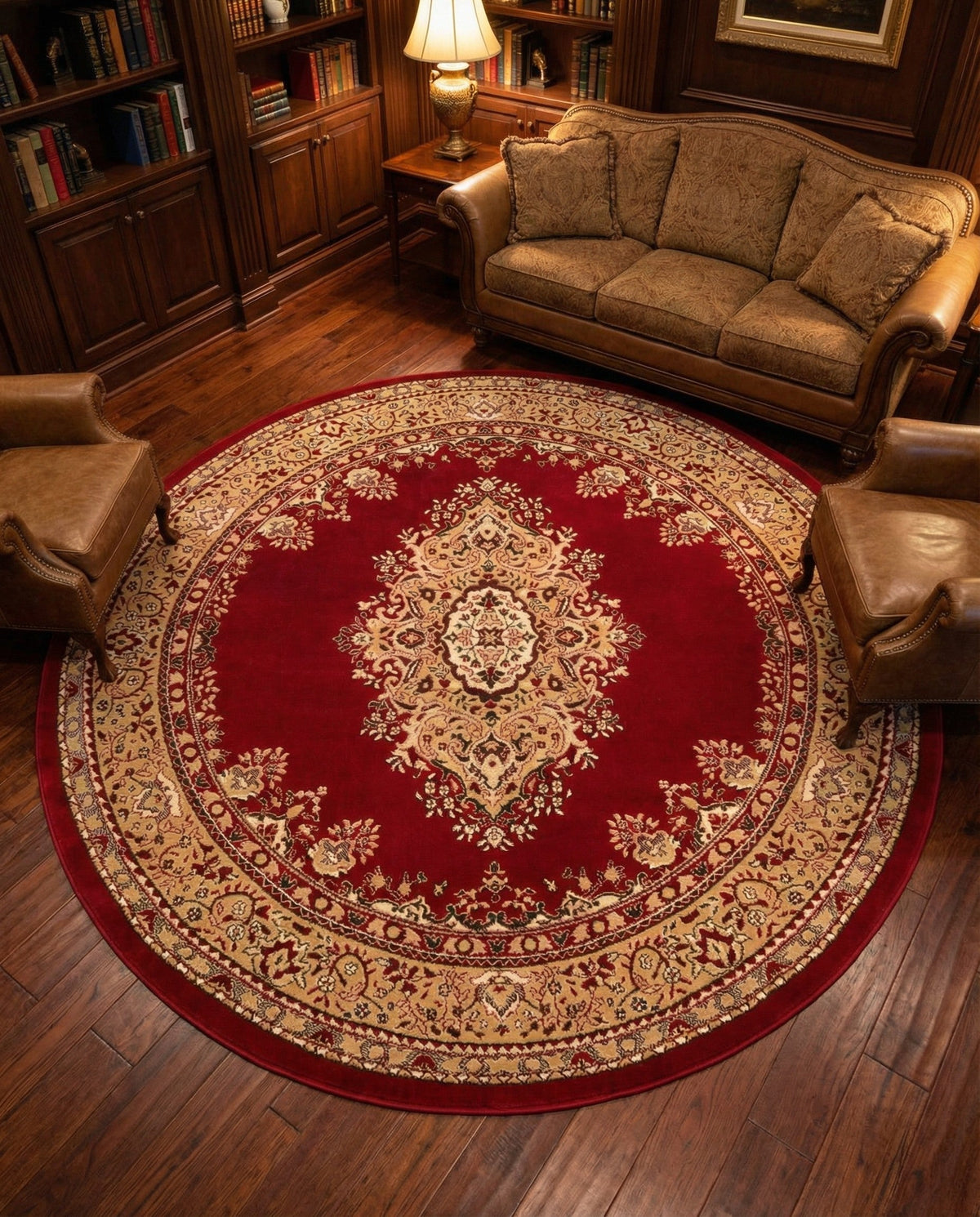 Tabriz Tapestry Collection Area Rug - Azerbaijan (Burgundy) Round Burgundy  lifestyle 37