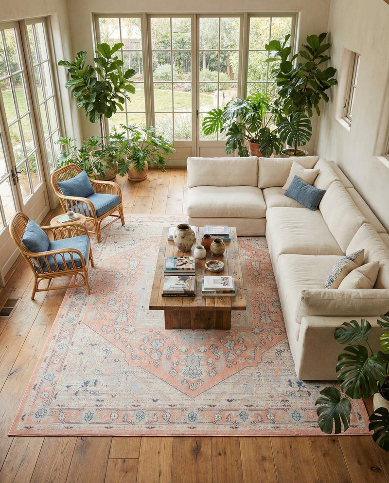 Savannah Series Collection Area Rug - Charleston (Powder Pink) Rectangle Powder Pink  lifestyle 5