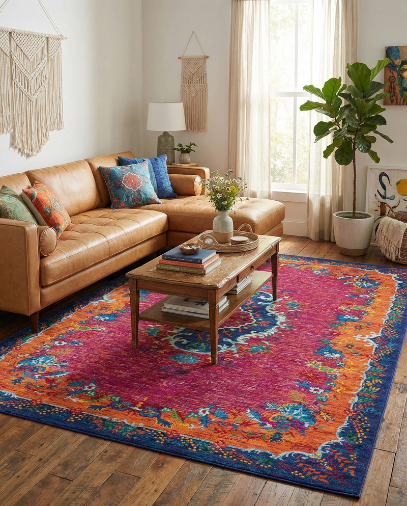 Caribbean Cove Collection Area Rug -  Nevis Rectangle Fuchsia  lifestyle 30