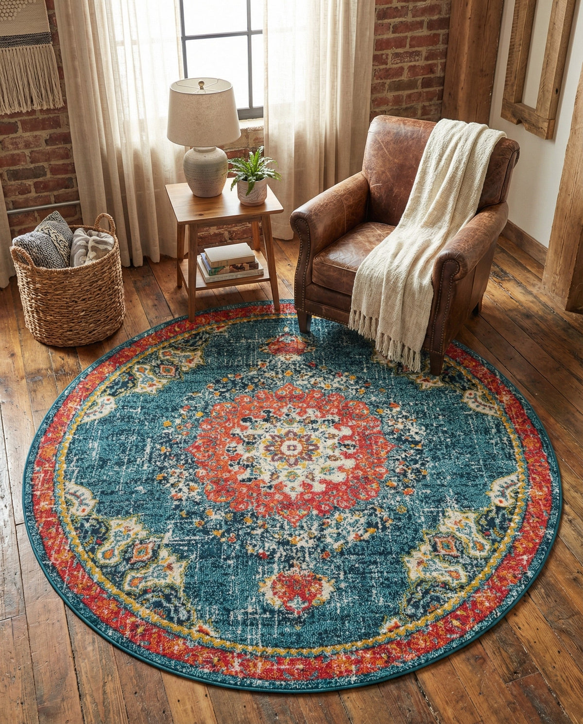 Brighton Terrace Collection Area Rug - Hove (Blue) Round Blue  lifestyle 99