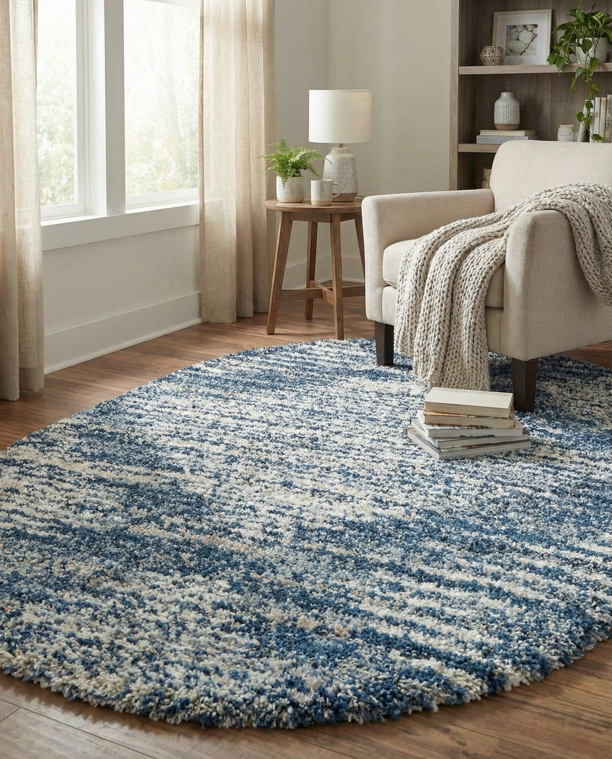 Tranquil Tides Shag Collection Area Rug -  Azure Oval Blue  lifestyle 165