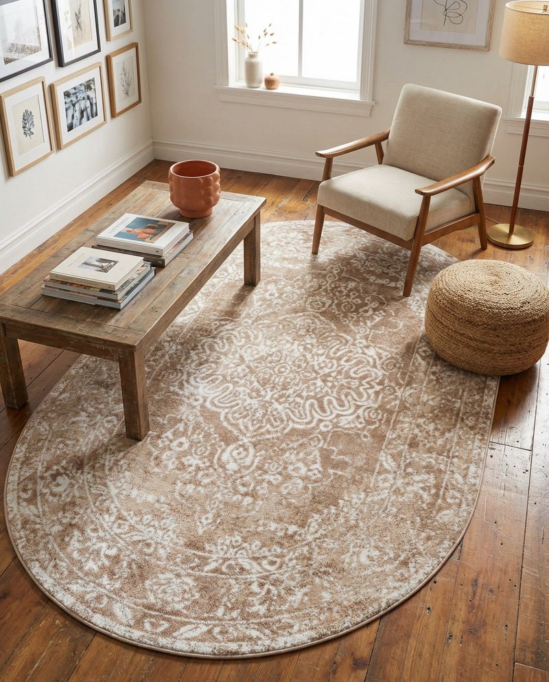 Cambridge Classics Collection Area Rug -  Magdalene (Beige) Oval Beige  lifestyle 60