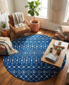 Mediterranean Lattice Collection Area Rug - Santorini (Navy Blue) Round Navy Blue  lifestyle 56