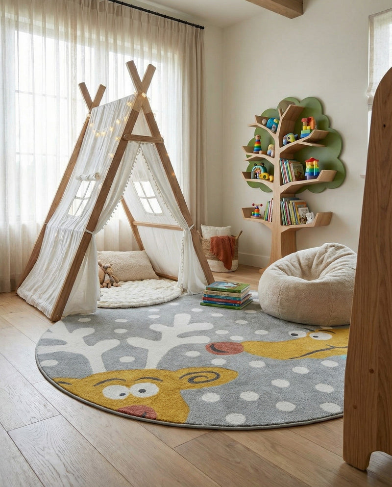 Wonder Tykes Collection Area Rug -  Mystic Round Gray  lifestyle 54