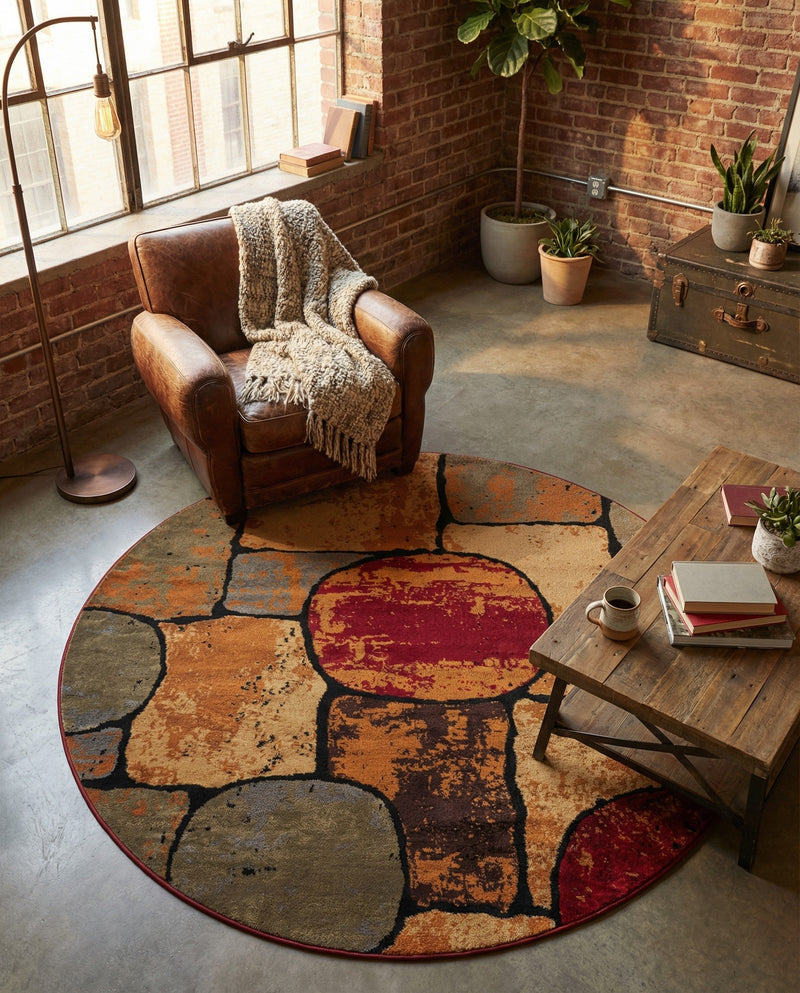 Bistro Lounge Collection Area Rug -  Cappuccino Round Multi  lifestyle 74