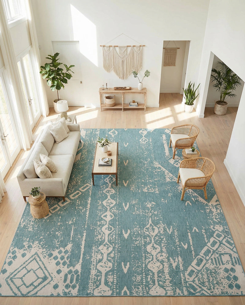 Desert Nomad Terrace Collection Area Rug - Sahara (Light Aqua) Square Light Aqua  lifestyle 74