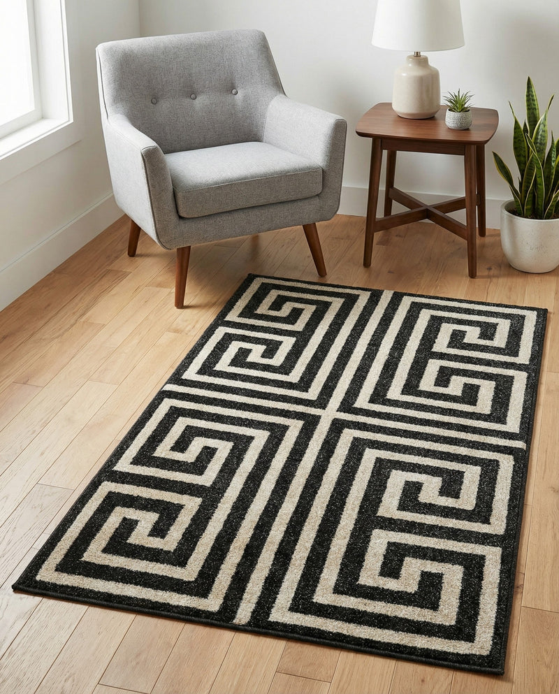 Aegean Labyrinth Collection Area Rug -  Mykonos Rectangle Black  lifestyle 34