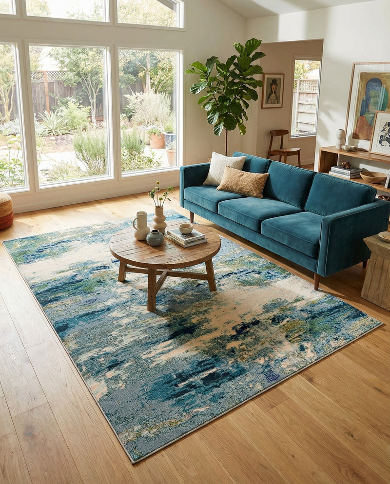 Chromatic Oasis Collection Area Rug -  Serene Rectangle Light Blue  lifestyle 9