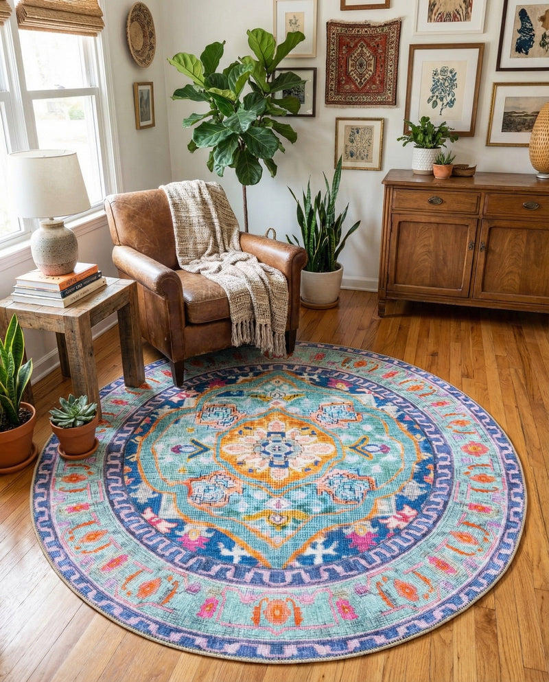 Heritage Elegance Collection Area Rug -  Taj Round Blue  lifestyle 63