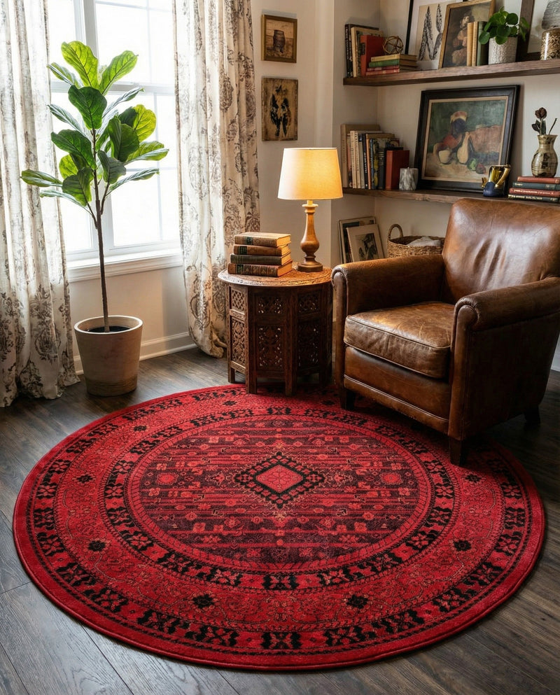Samarkand Elegance Collection Area Rug -  Zarafshan Round Red  lifestyle 51