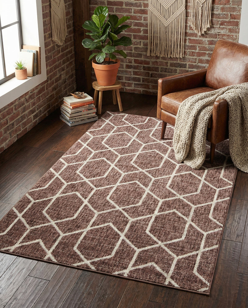 Geo Garden Lattice Collection Area Rug - Savannah Rectangle Dusty Rose  lifestyle 45