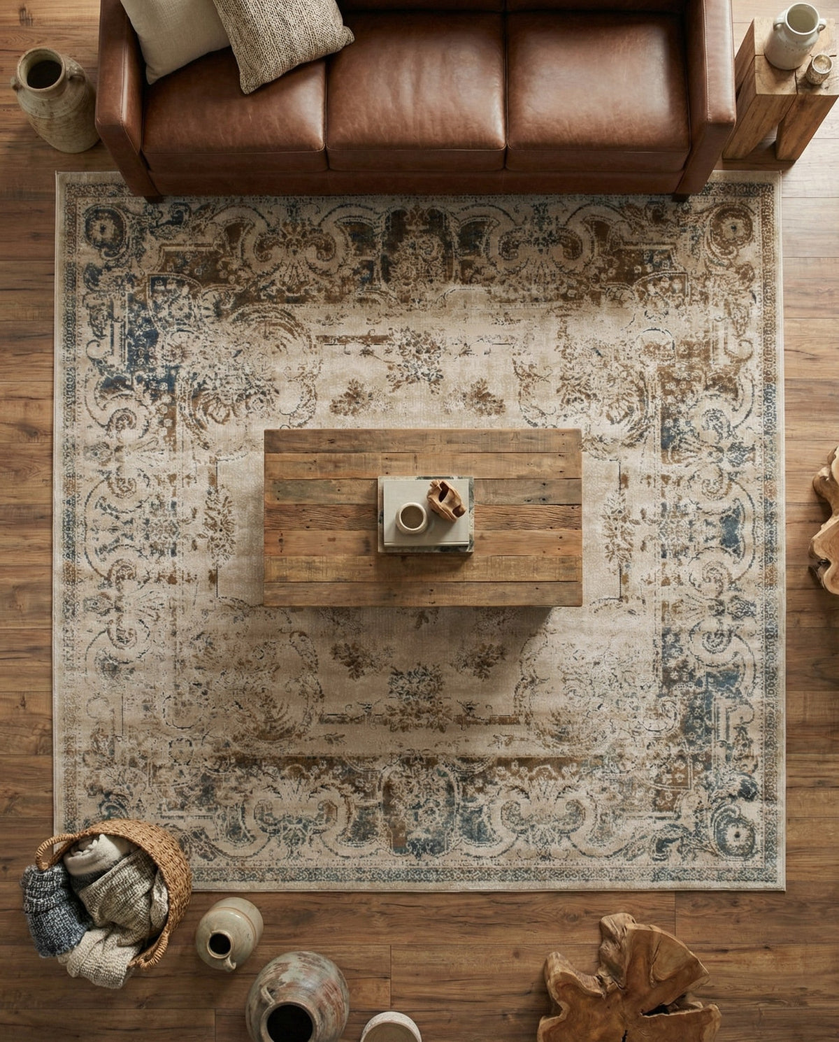 Coastal Manor Collection Area Rug -  Pierpoint Square Blue Cream  lifestyle 63