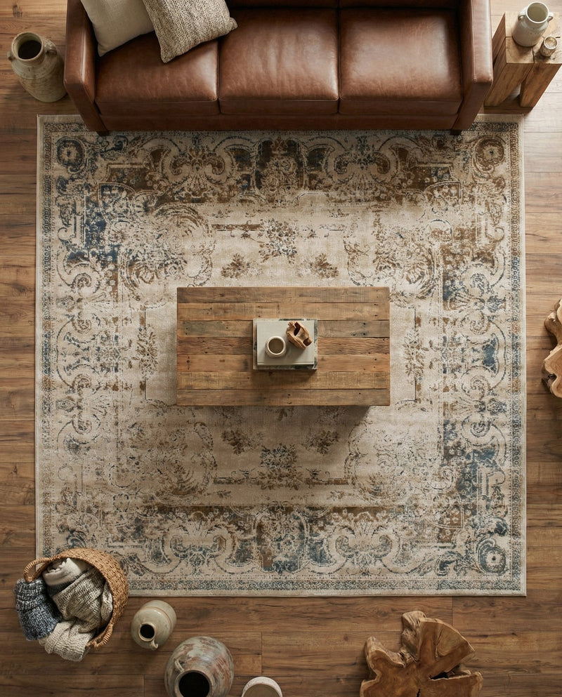 Coastal Manor Collection Area Rug -  Pierpoint Square Blue Cream  lifestyle 63