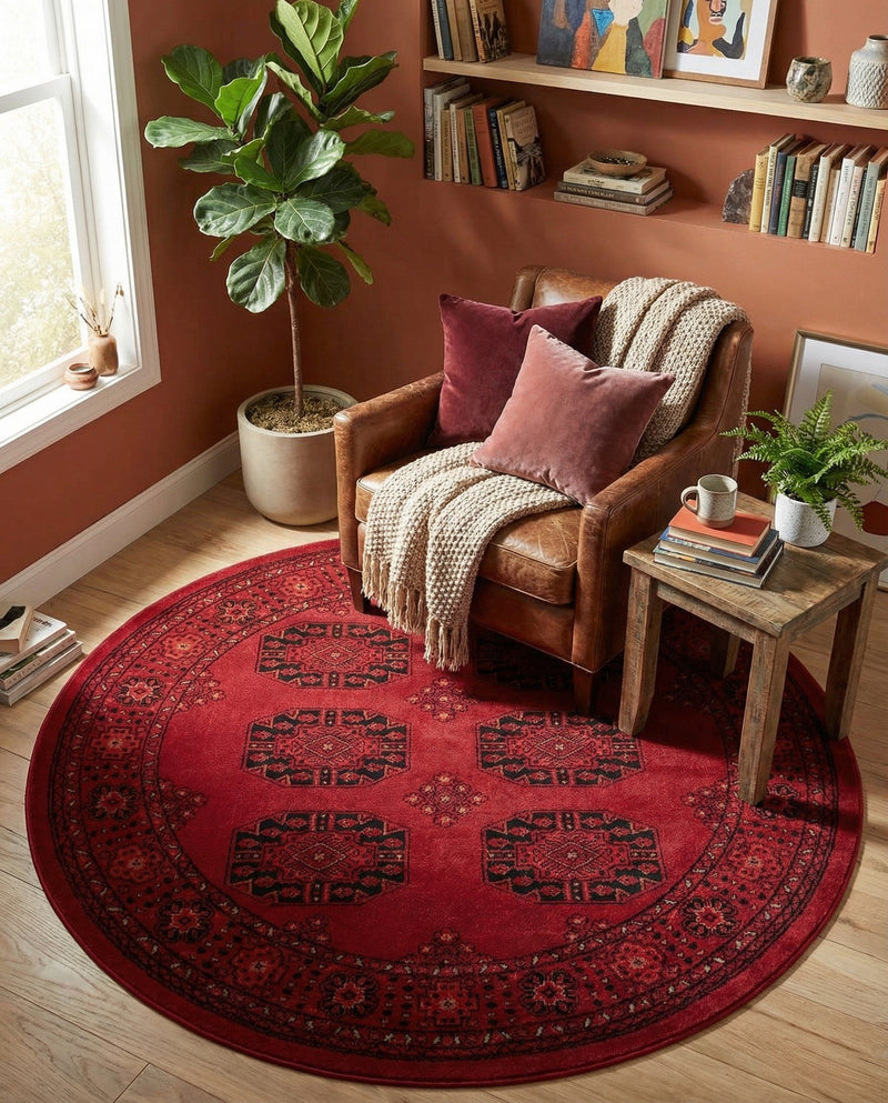 Samarkand Elegance Collection Area Rug -  Fergana Round Red  lifestyle 39