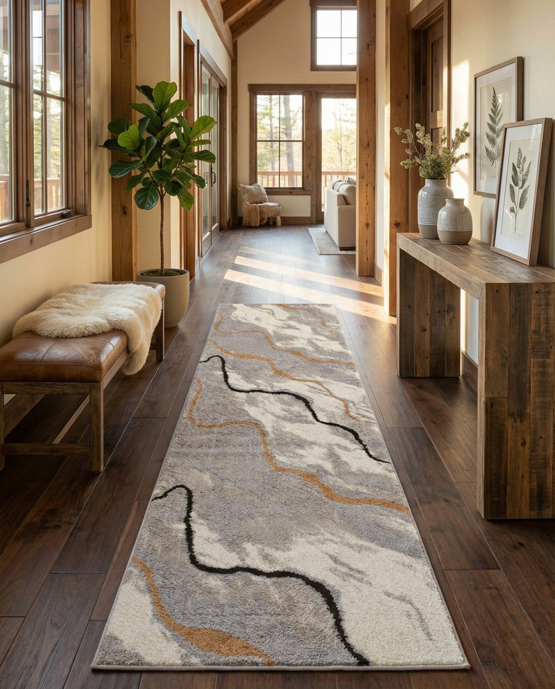 Sienna Collection Area Rug -  Tuscany Runner Gray and Ivory  lifestyle 55