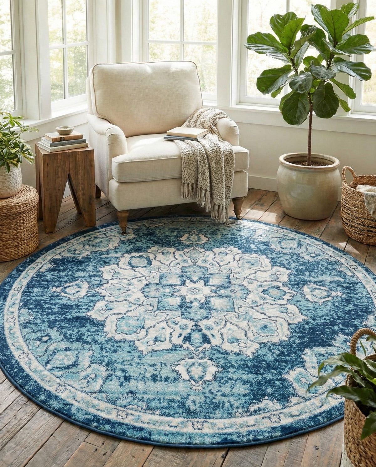 Beverly Grove Collection Area Rug - Melrose (Navy Blue) Round Navy Blue  lifestyle 55