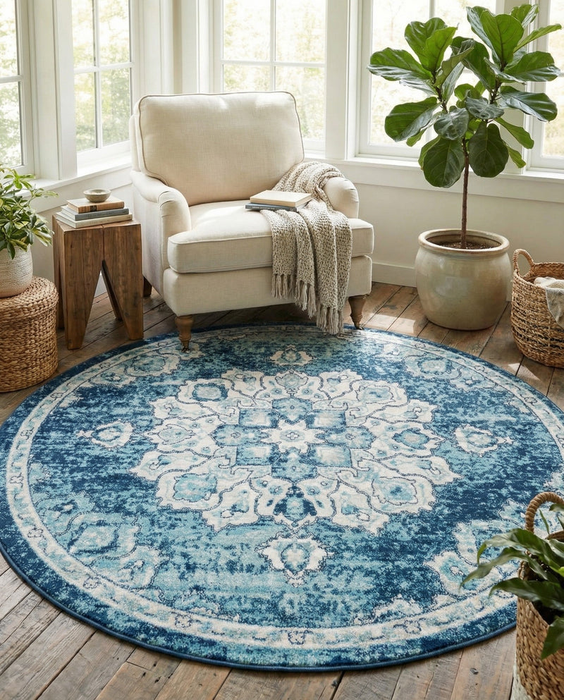 Beverly Grove Collection Area Rug - Melrose (Navy Blue) Round Navy Blue  lifestyle 55