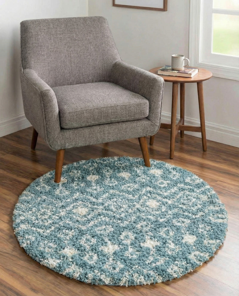 Berber Lattice Shag Collection Area Rug - Atlas (Light Blue) Round Light Blue  lifestyle 52