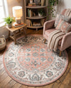 Adriana Terrace Collection Area Rug -  Positano (Rose) Round Rose  lifestyle 61