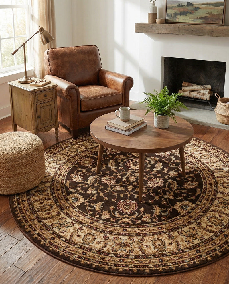 Jaipur Elegance Collection Area Rug -  Nahargarh (Brown) Round Brown  lifestyle 79