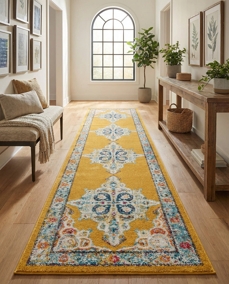 Beverly Grove Collection Area Rug -  Fairfax (Yellow) Runner Yellow  lifestyle 77