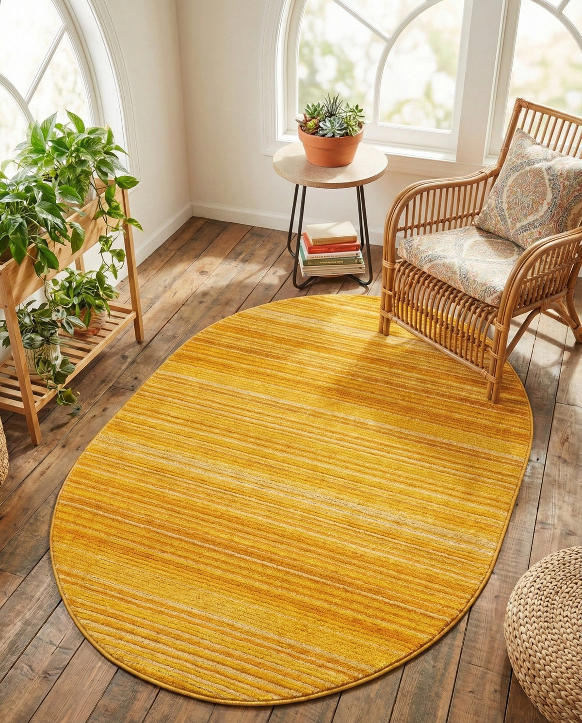 Jewel Oasis Collection Area Rug - Sapphire (Yellow) Oval Yellow  lifestyle 82