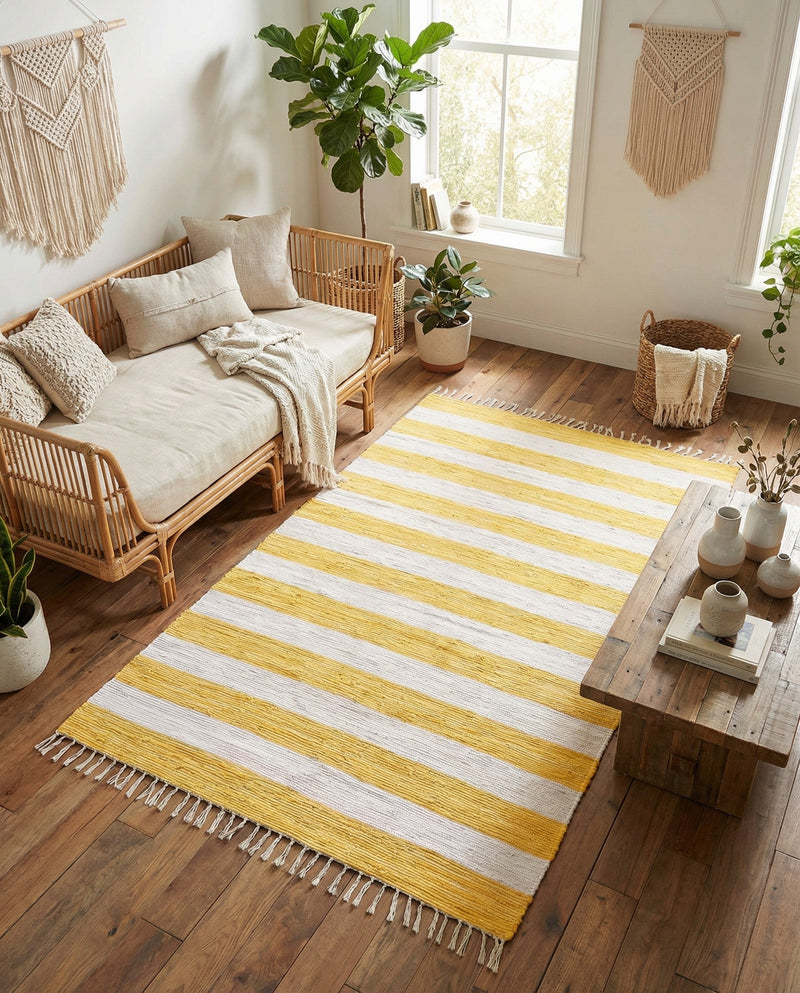 Tassel Trail Collection Area Rug - Pathway (Yellow and Ivory) Rectangle Yellow and Ivory  lifestyle 5