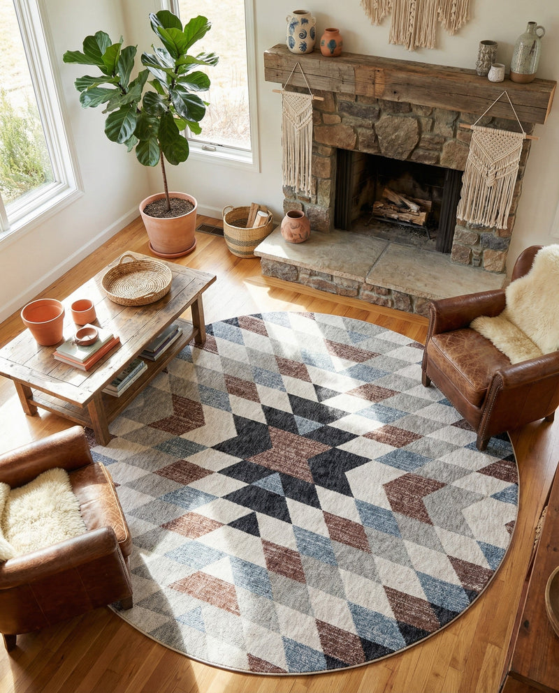 Desert Modern Eco Rug Series Collection Area Rug - Sedona Round Multi  lifestyle 56