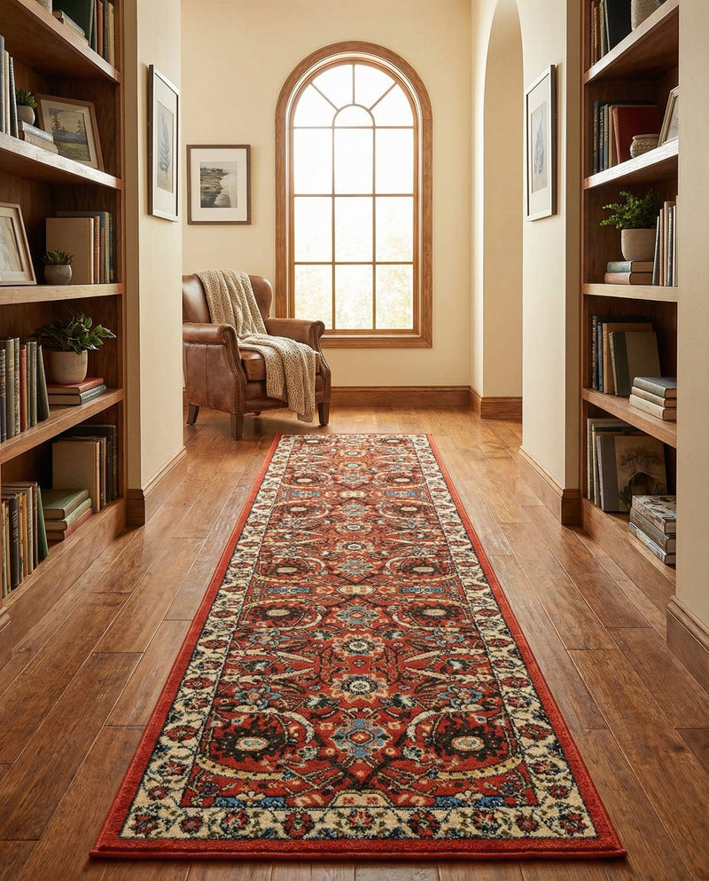 Tabriz Tapestry Collection Area Rug - Sahand (Terracotta) Runner Terracotta  lifestyle 34