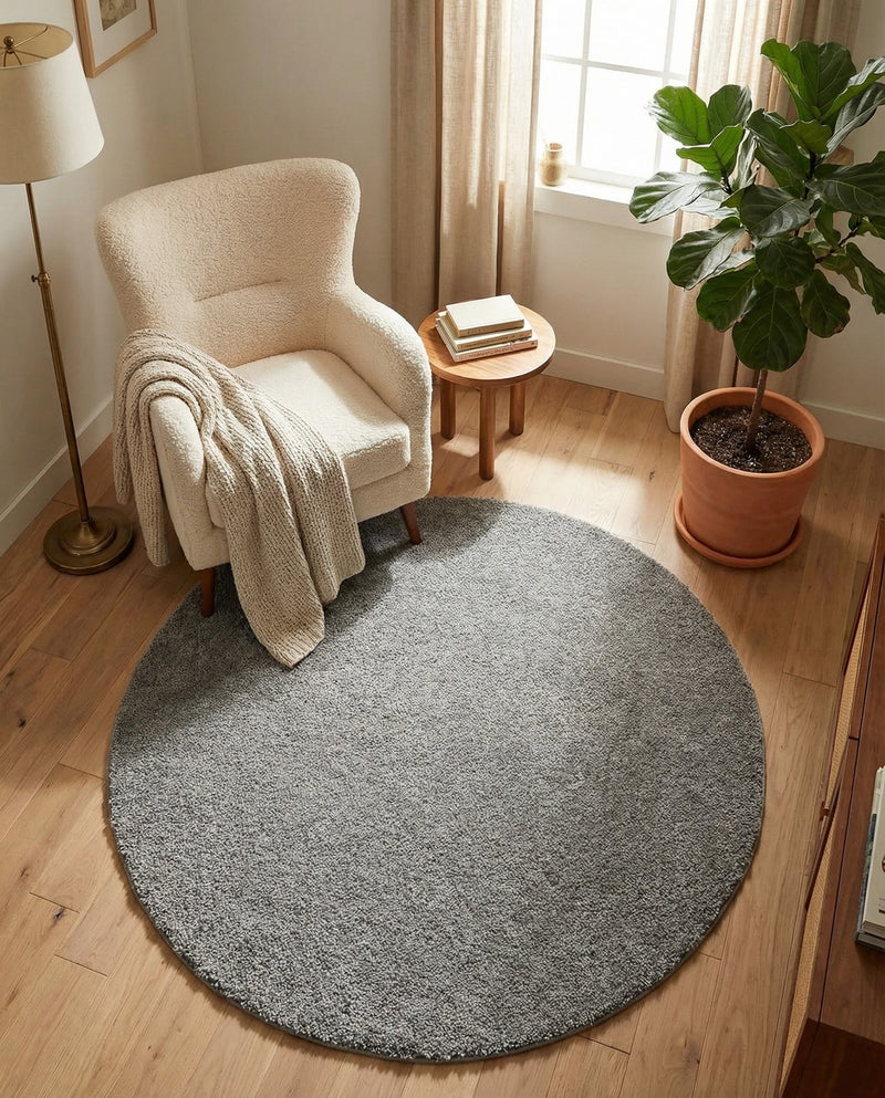 Solid Shag Seaside Collection Area Rug - Azure Cove (Gray) Round Gray  lifestyle 48