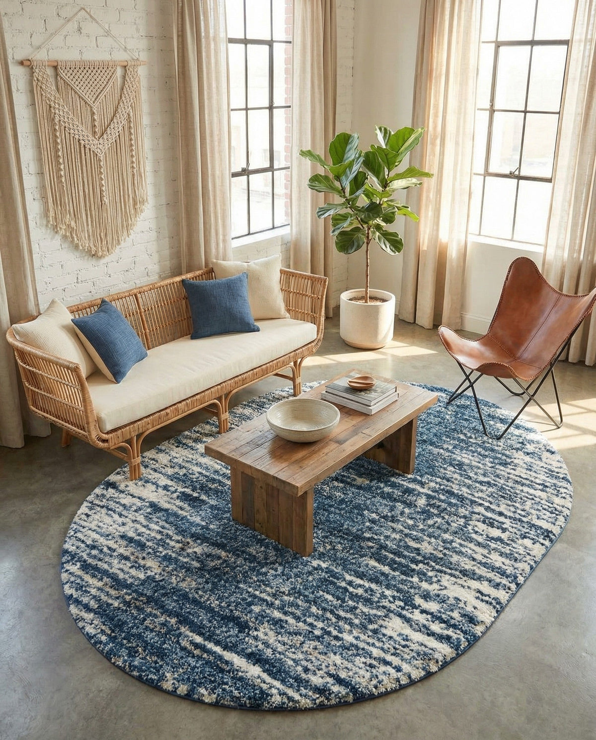 Tranquil Tides Shag Collection Area Rug - Marina Oval Blue  lifestyle 180