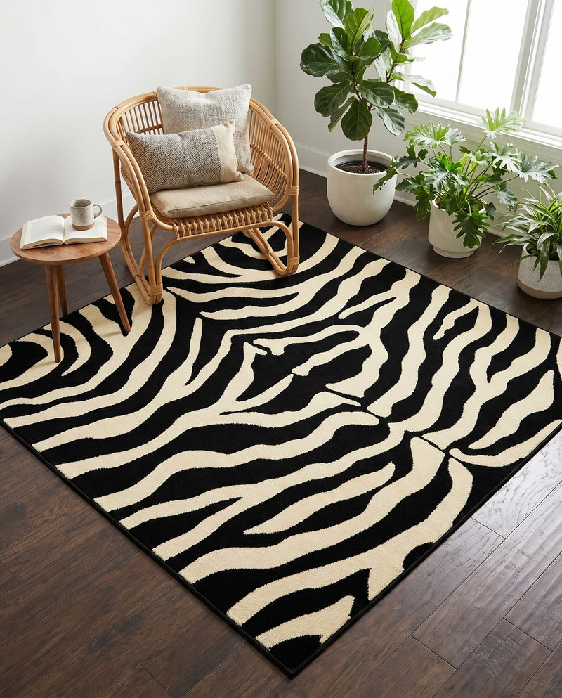 Savannah Sojourn Collection Area Rug -  Kilimanjaro Square Black  lifestyle 48