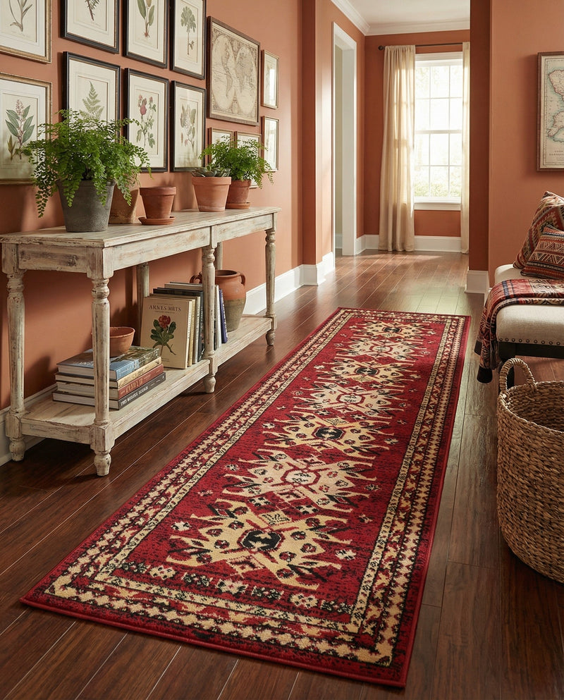 Tabriz Tapestries Collection Area Rug - Azerbaijan (Red) Runner Red  lifestyle 51