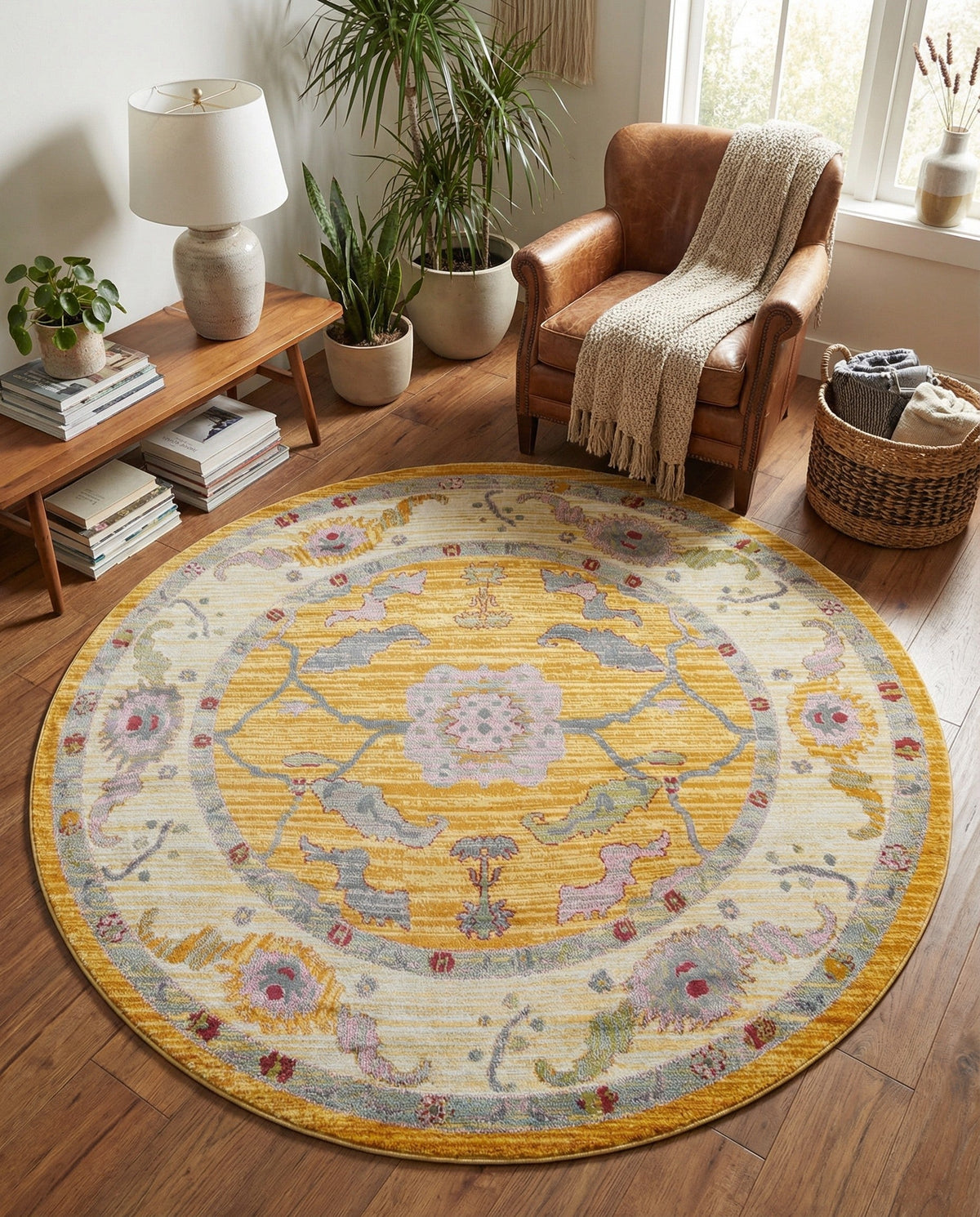 Arcadia Rugs Collection Area Rug - Eden (Yellow) Round Yellow  lifestyle 96
