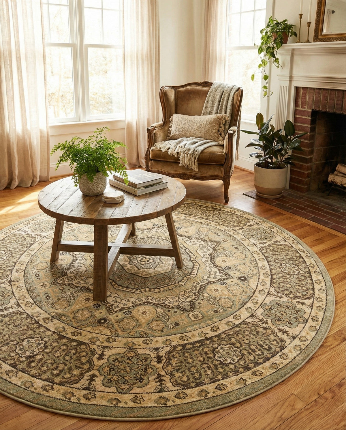 Ottoman Elegance Collection Area Rug -  Ephesus Round Light Green  lifestyle 171