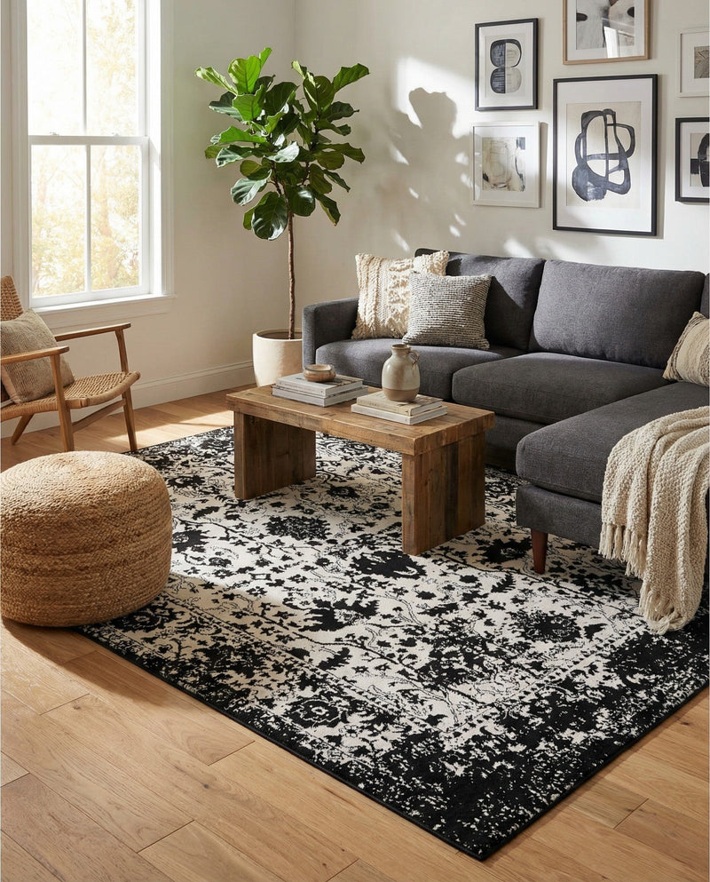 Cascade Range Collection Area Rug -  Shasta (Black and White) Rectangle Black and White  lifestyle 19
