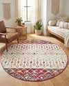 Mediterranean Lattice Collection Area Rug -  Casablanca (Ivory Multi) Round Ivory Multi  lifestyle 49
