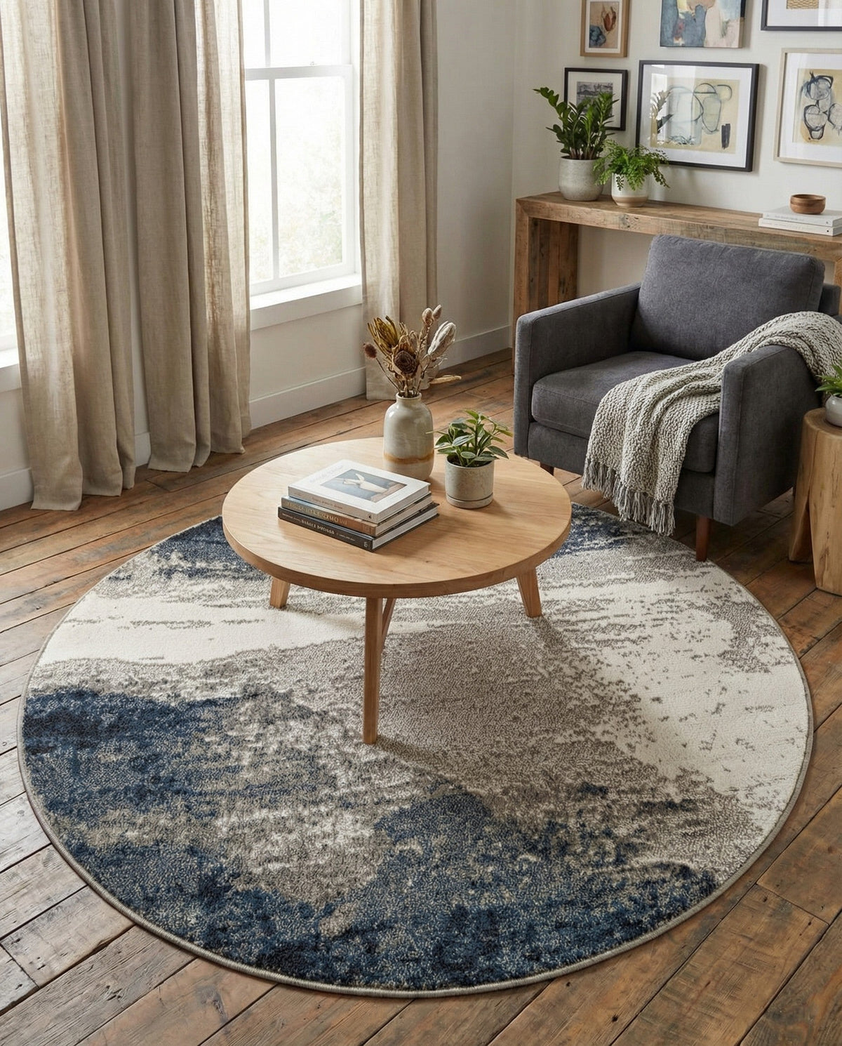 Copenhagen Edge Collection Area Rug - Nyhavn Round Blue  lifestyle 157