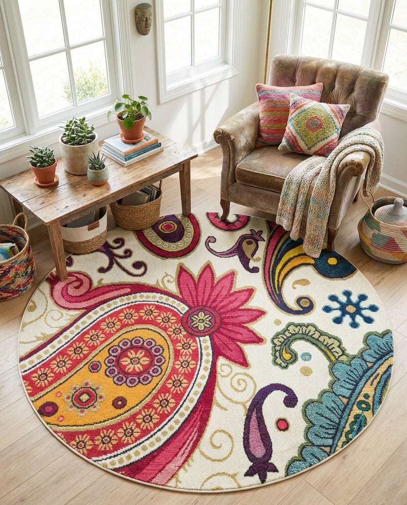 Marrakesh Elegance Collection Area Rug -  Beni Round Cream  lifestyle 64