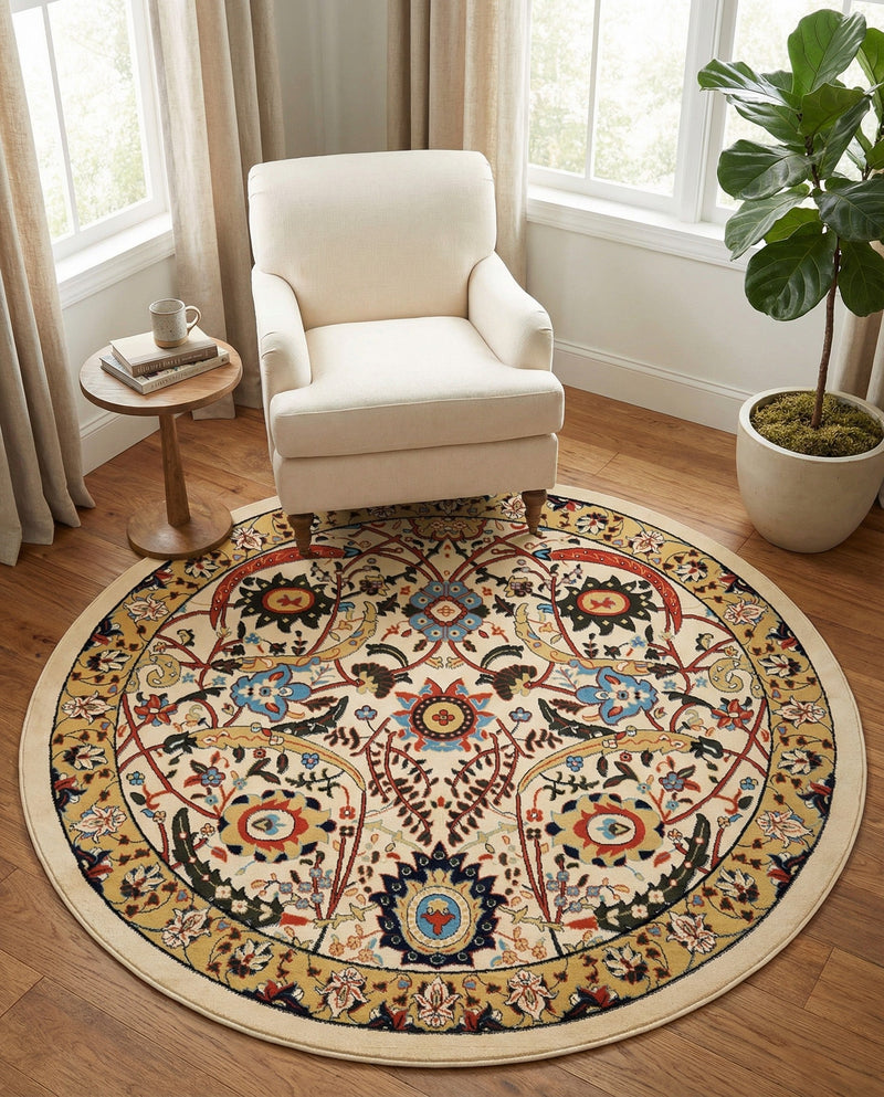 Tabriz Tapestry Collection Area Rug - Sahand (Cream) Round Cream  lifestyle 48