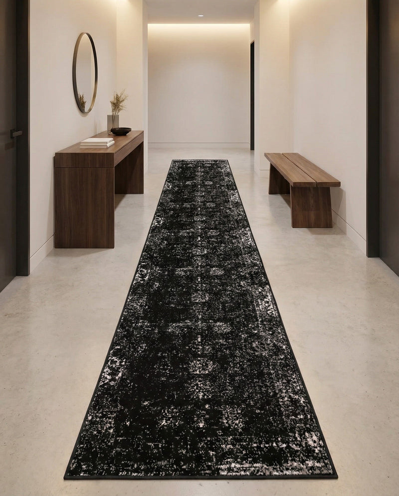 Riviera Elegance Collection Area Rug - Antibes (Black) Runner Black  lifestyle 73