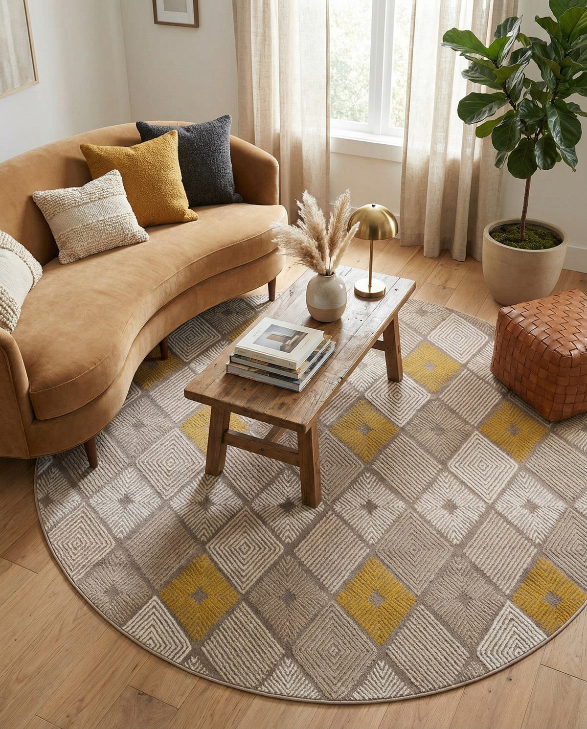 Coastal Haven Collection Area Rug -  Anchorage Round Ivory and Yellow  lifestyle 58