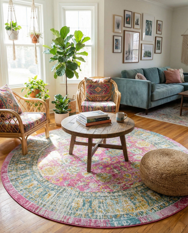 Arcadia Rugs Collection Area Rug -  Shangri-La Round Pink  lifestyle 68