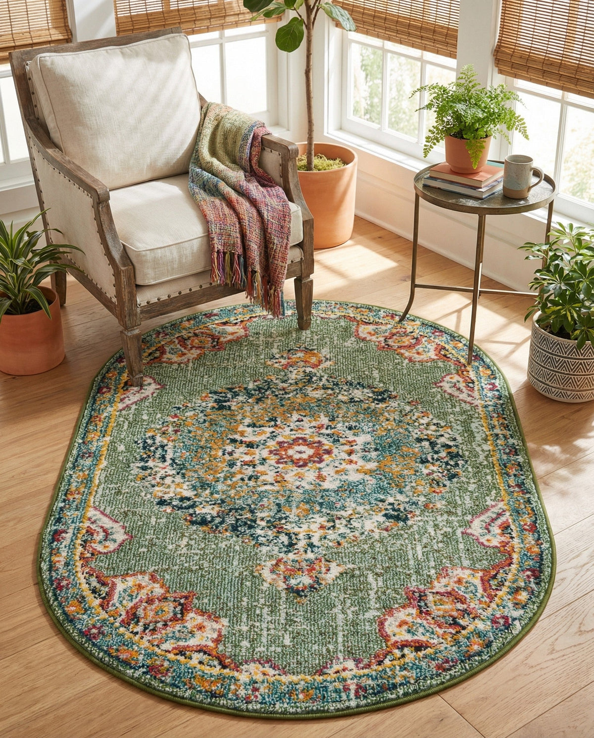Brighton Terrace Collection Area Rug - Hove (Green) Oval Green  lifestyle 81