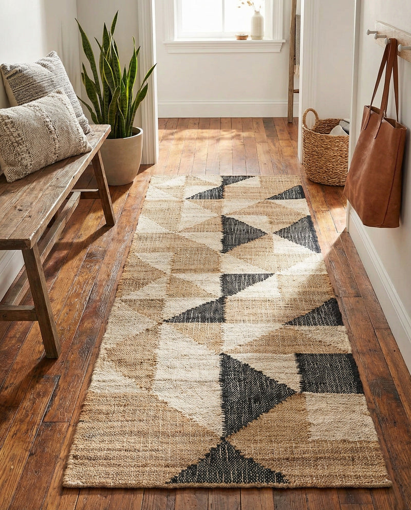 Benares Handwoven Jute Collection Area Rug -  Sarnath Runner Beige and Black  lifestyle 30