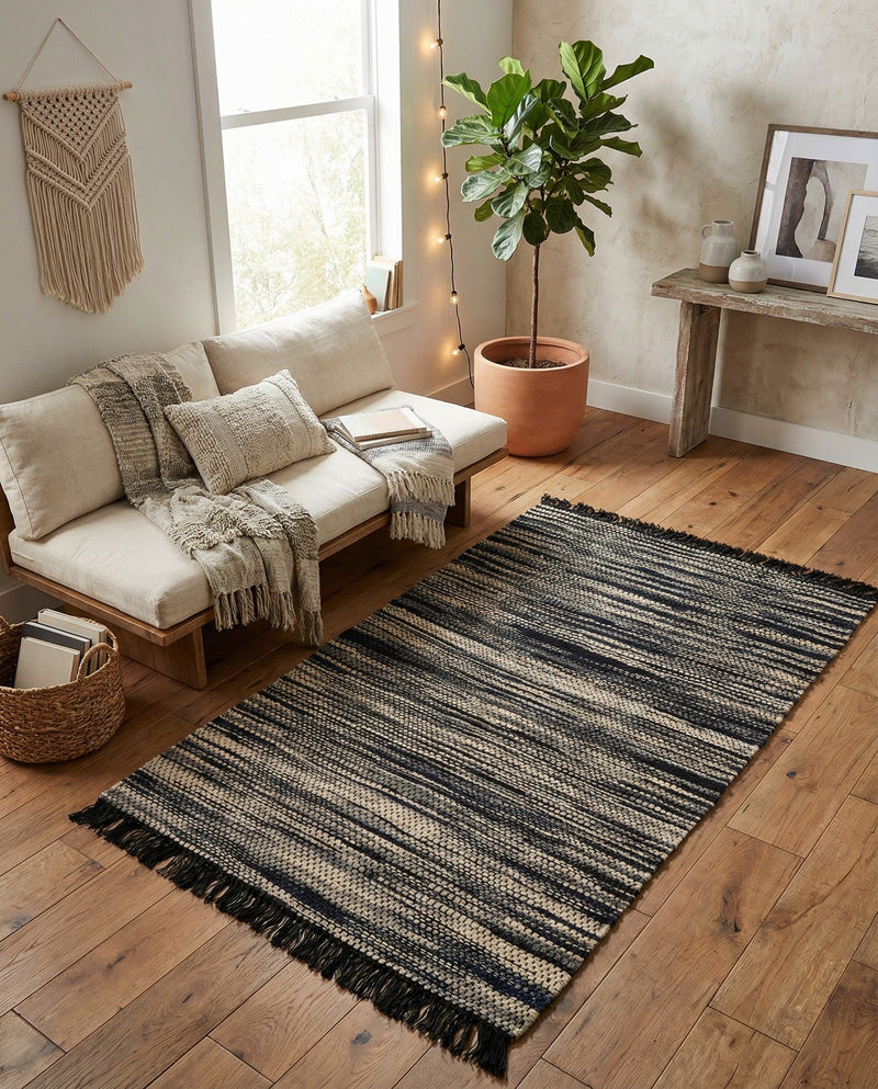 Savannah Jute Collection Area Rug - Nantucket Rectangle Navy Blue and Ivory  lifestyle 16
