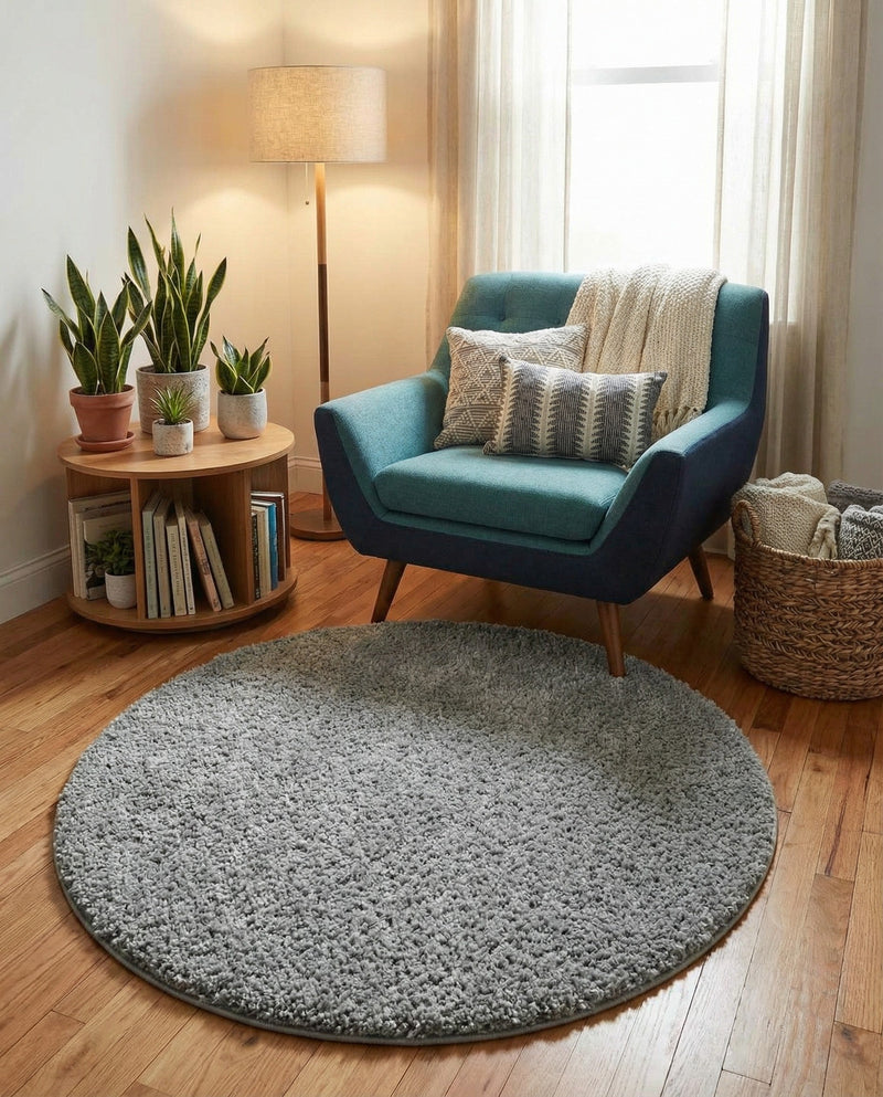 Cozy Comfort Shag Collection Area Rug - Haven (Cloud Gray) Round Cloud Gray  lifestyle 68