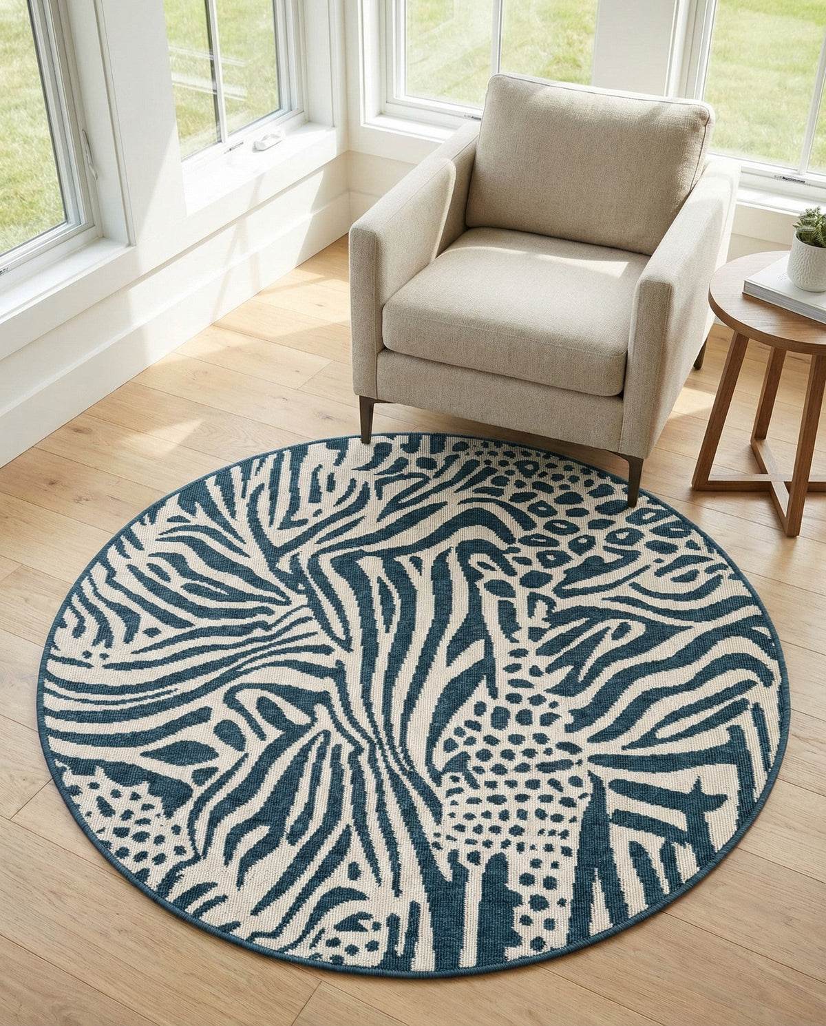Savannah Escape Collection Area Rug -  Masai Round Navy Blue and Ivory  lifestyle 75