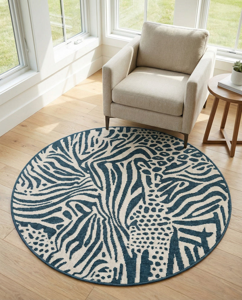 Savannah Escape Collection Area Rug -  Masai Round Navy Blue and Ivory  lifestyle 75